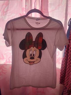 Disney White Tee with Minnie Mouse Plaid Bow